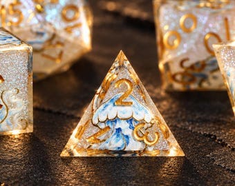 Handmade Jellyfish Resin D&D Dice Set, Christmas Gift, DND Gift, Gift for Her, Glitter Gold Foil RPG Gift