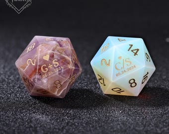 Personalisierte Edelstein Würfel Set - personalisierte D20, Verlobungsgeschenk, benutzerdefinierte Dnd Geschenke, Hochzeitsgeschenk, benutzerdefinierte DND Würfelset, Rollenspiele
