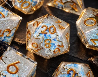 Jellyfish Dice Set, Handmade Resin DND Dice, Ocean Theme RPG Dice Set, Polyhedral Dice, Fantasy Gift for D&D Player