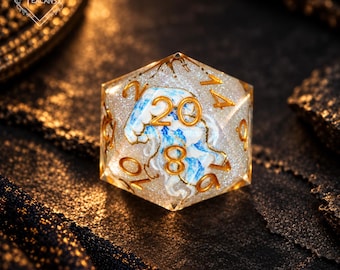 Handmade Jellyfish Resin D&D Dice Set, Sharp Edge Dice, Glitter Gold Foil Fantasy RPG Dice