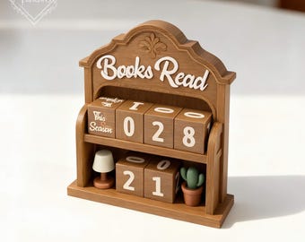 Stojak na książki w stylu vintage, drukowany w 3D – książki przeczytane w tym roku, prezent dla miłośników książek, dekoracja półki na książki
