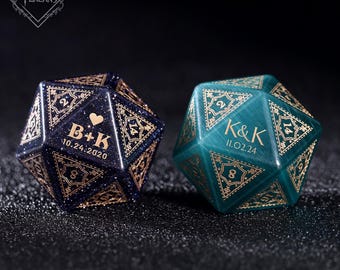 Custom Wedding Dice - Stone Dice Set, Dnd Dice Set, Dnd Gifts, Engagement Gift, Wedding Gifts, Custom D20, Role Playing Games