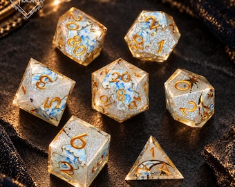 Handmade Jellyfish Resin D&D Dice Set, Glitter Gold Foil RPG Gift, Christmas Gift, DND Gift, Gift for Her