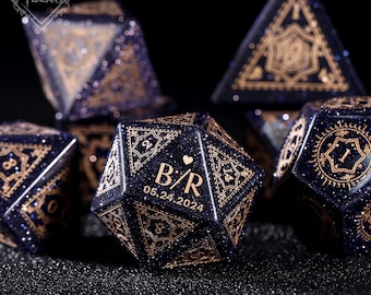 Custom Gemstone Dice - Personalised Wedding Dice Set, Wedding Gift, Marriage dice, Custom D20, Crystal Dice, Dungeons and Dragons