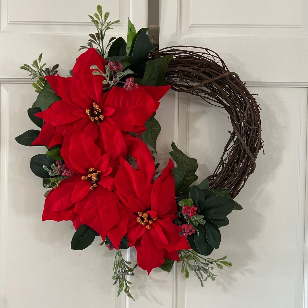 Red Poinsettia Christmas Wreath. Create a Cozier and Welcoming Home ...
