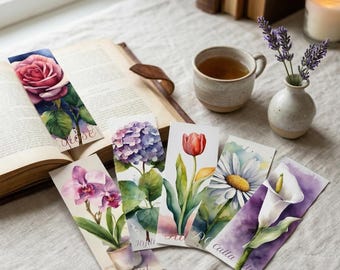 Watercolor Flower Bookmarks Set, Botanical Floral Art, Reading Accessory (Digital Download)