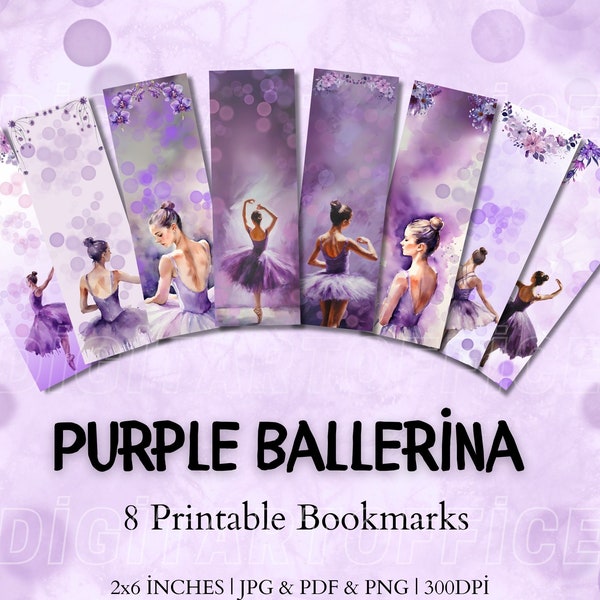Purple Ballerina Bookmarks, Printable Bookmarks, Ballerina Bookmarks, Printable Ballerina Bookmarks