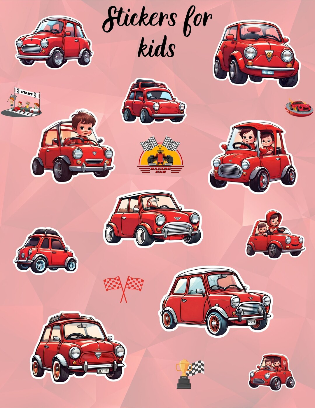 Red Car Stickers Lovely Red Carstickers With Car for Kids Etsy