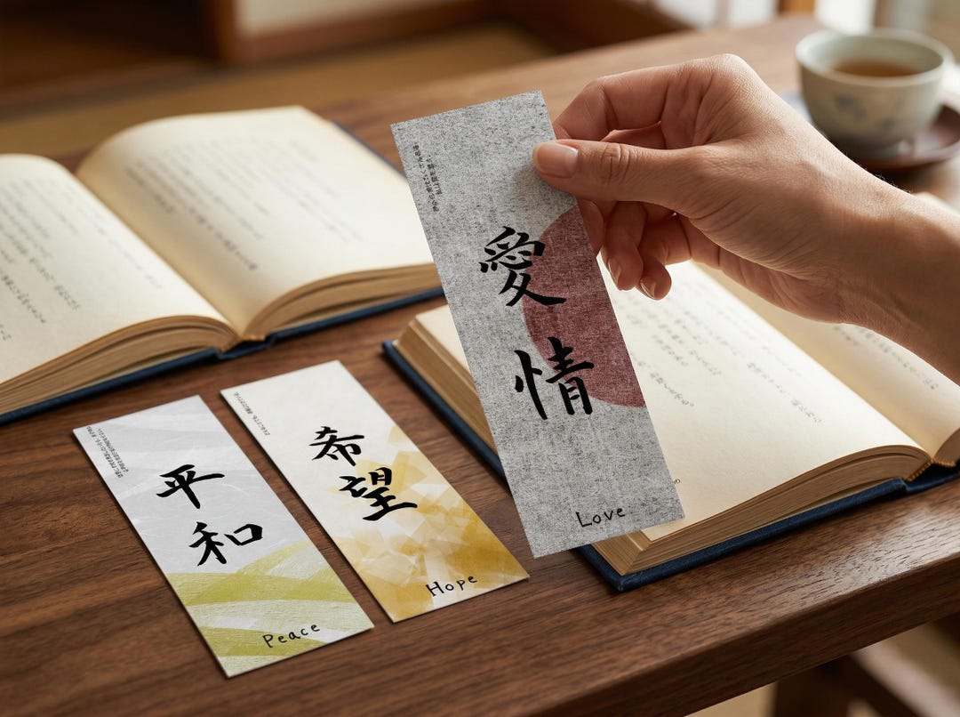 Japanese Kanji Bookmarks – Peace, Love, Hope Calligraphy (digital ...
