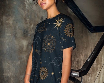 Moon and Stars T-shirt Dress Outer Space Galaxy Celestial Dress
