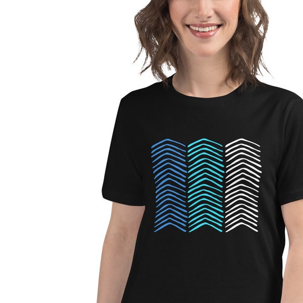 Chevron Graphic T-Shirt Women's Black Blue and Turquoise Tee