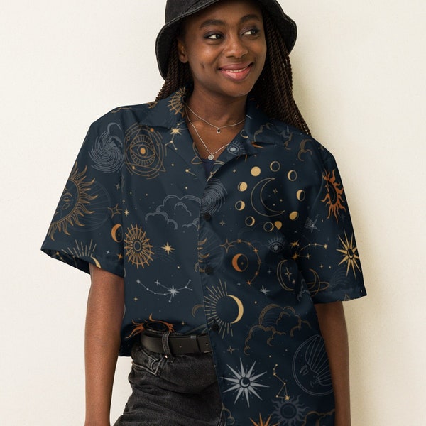 Celestial Moon and Stars Button Shirt