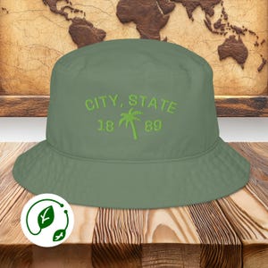 Custom Text Embroidered Hat Personalized City State Organic Bucket Hat Sustainable Father's Day Gift for Mom Mother's Day Eco-friendly Gifts