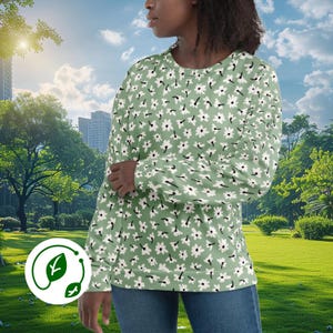 Green Floral Sweatshirt Eco-friendly Flowers Print Pullover Sustainable Jumper
