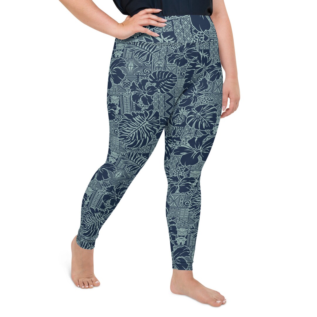IslandCurvy - 2XL to 6XL Leggings - Bloom Winterberry Blue - AU/NZ
