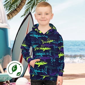 Nachhaltige Hai Print Kinder Hoodie Ocean Lover Kinder Sweatshirt Umweltfreundliche Kinder Kapuzenpullover Marine Tier Jugend Pullover Kind&#39;s