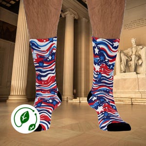 Patriotic Socks for Celebrations Recycled Poly Socks USA Flag Footwear Independence Day 4th of July Eco-Friendly Gifts Fun Fashion