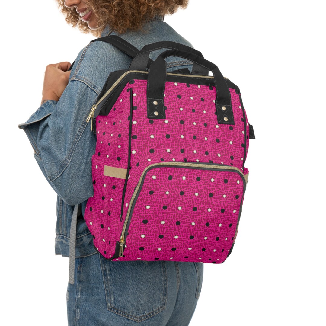 Baby Sky Pink Polka Dot Diaper Bag with Bow – Multi-Pocket Baby Carry Bag main image 1