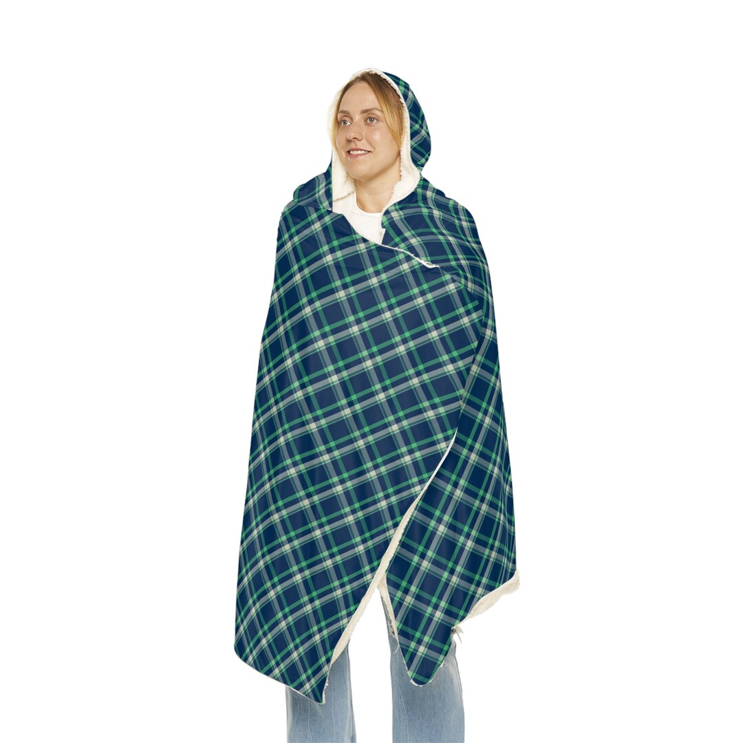 Blue and Green Tartan Print Hooded Snuggle Blanket Etsy