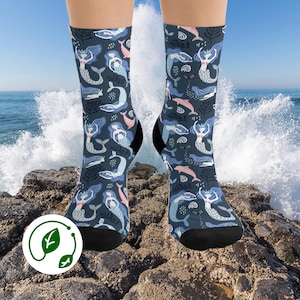 Mermaid Pattern Socks Eco-Friendly Fun Socks Nautical Gifts Beach Vibes Apparel Summer Essentials