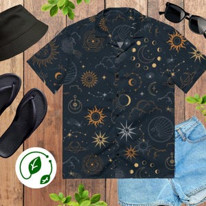 Celestial Moon and Stars Button Shirt Sustainable Eco-friendly