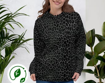 Black Panther Hoodie Black Leopard Print Eco-friendly Pullover Sustainable Animal Print Sweater
