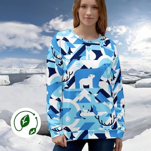 Arctic Winter Pullover Unisex Eco-friendly Wild Life Sweatshirt Polar Bear Jumper Marine Life Long-sleeve Shirt for Animal Lovers