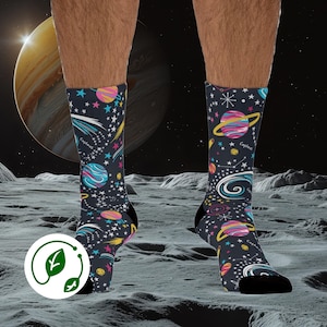 Cosmic Recycled Poly Socks Fun Space Design Eco-Friendly Gift Planetarium Theme Cozy Everyday Wear Unique Galaxy Sock Gift