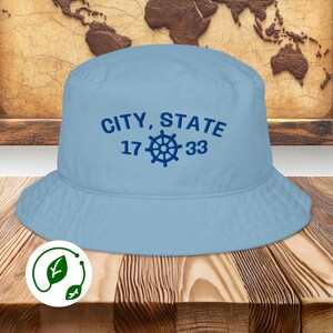 Custom Text Embroidered Hat Personalized City State Organic Bucket Hat Sustainable Father's Day Gift for Mom Mother's Day Eco-friendly Gifts