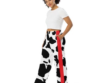 Comfy Cow Christmas Pants Holiday Print Wide-Leg Pants Gift for Cow Lovers