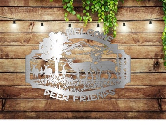 Welcome Deer Friends DXF digital download custom sign metal laser plasma cnc waterjet