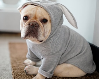 Rabbit Ear Winter Dog Hoodie for Small Dogs - French Bulldog Clothing