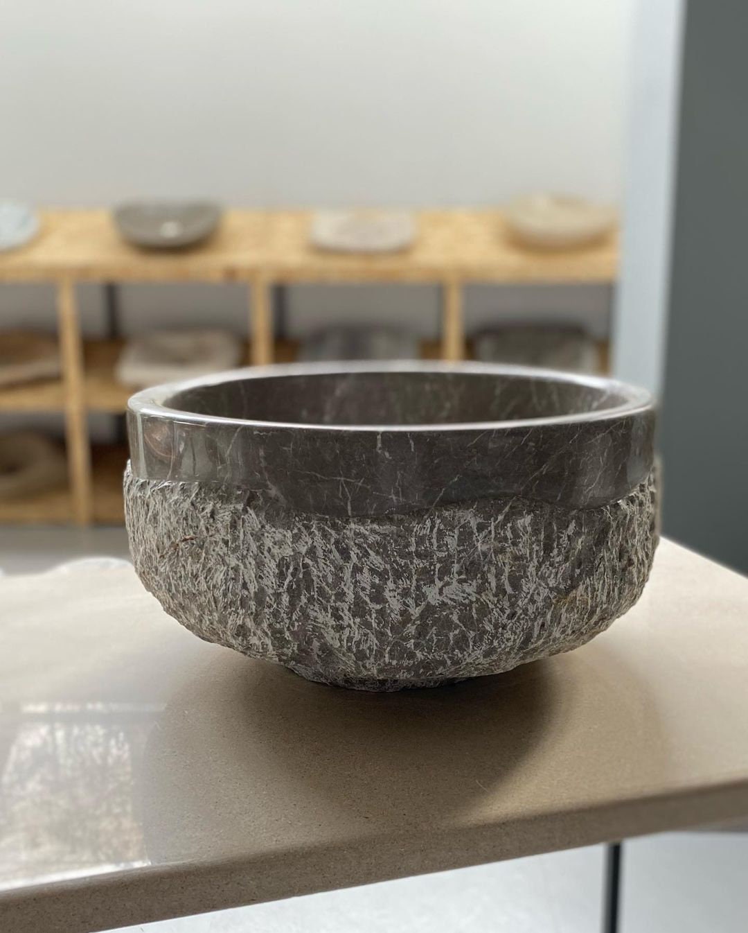 Vessel Sink Bowl, Grey Marble Sink Bowl, Bathroom Vanity Sink, Marble