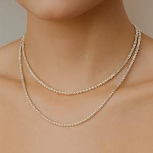 Dainty Freshwater Pearl Necklace on Sterling Silver Chain | Minimalist Real Pearl Choker, Bridesmaid Gift, Layering Necklace for Her, 85cm