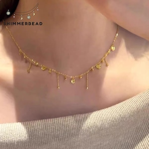 Gold Heart Dangle Necklace, 18K Gold Plated 925 Sterling Silver, Dainty Fringe Choker, Minimalist Layering Necklace, Delicate Jewelry Gift