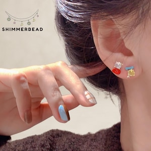 Asymmetrical Stud Earrings | Colorful Mismatched Gold Studs, Dainty Minimalist Jewelry, Tiny Second Hole Earring, Quirky Cartilage Gift