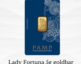 5 Gram 24k Minted Yellow Gold Bar (999.9 Fine Gold) | Pamp Suisse | Lady Fortuna | Investment or Gift