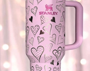 Hearts 40oz Stanley OR Generic Laser Engraved Tumbler, Gift for her, Heart Wrap, Personalized, Cute Hearts, Valentine
