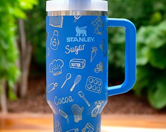 Baking Theme 40oz Stanley OR Generic, Laser Engraved Stainless Steel Tumbler, Bakery Baker Gifts, Pastry Chef, Culinary, Personalized Wrap