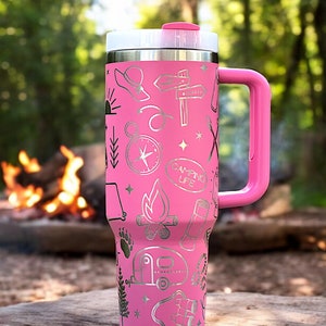 Camping 40oz Stainless Steel Laser Engraved Tumbler, Hiking Trails, Outdoor Mountain, Nature Lover Gift Personalized