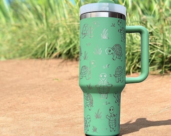 Turtle 40oz Stanley OR Generic Laser Engraved Tumbler, Turtle Doodle, Funny Turtle, Cartoon Turtle