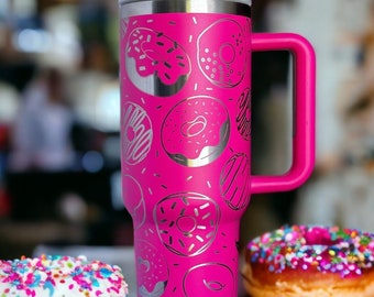 Donut 40oz Stanley or Generic Laser Engraved Tumbler, Donut Theme, Doughnuts, Bakery Dessert, Frosted Donut, Pastry, Sprinkles, Personalized
