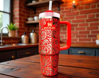 Floral Paisley 40oz Stanley OR Generic Laser Engraved Tumbler, Retro Vintage Floral, Country Boho Chic, Personalizable