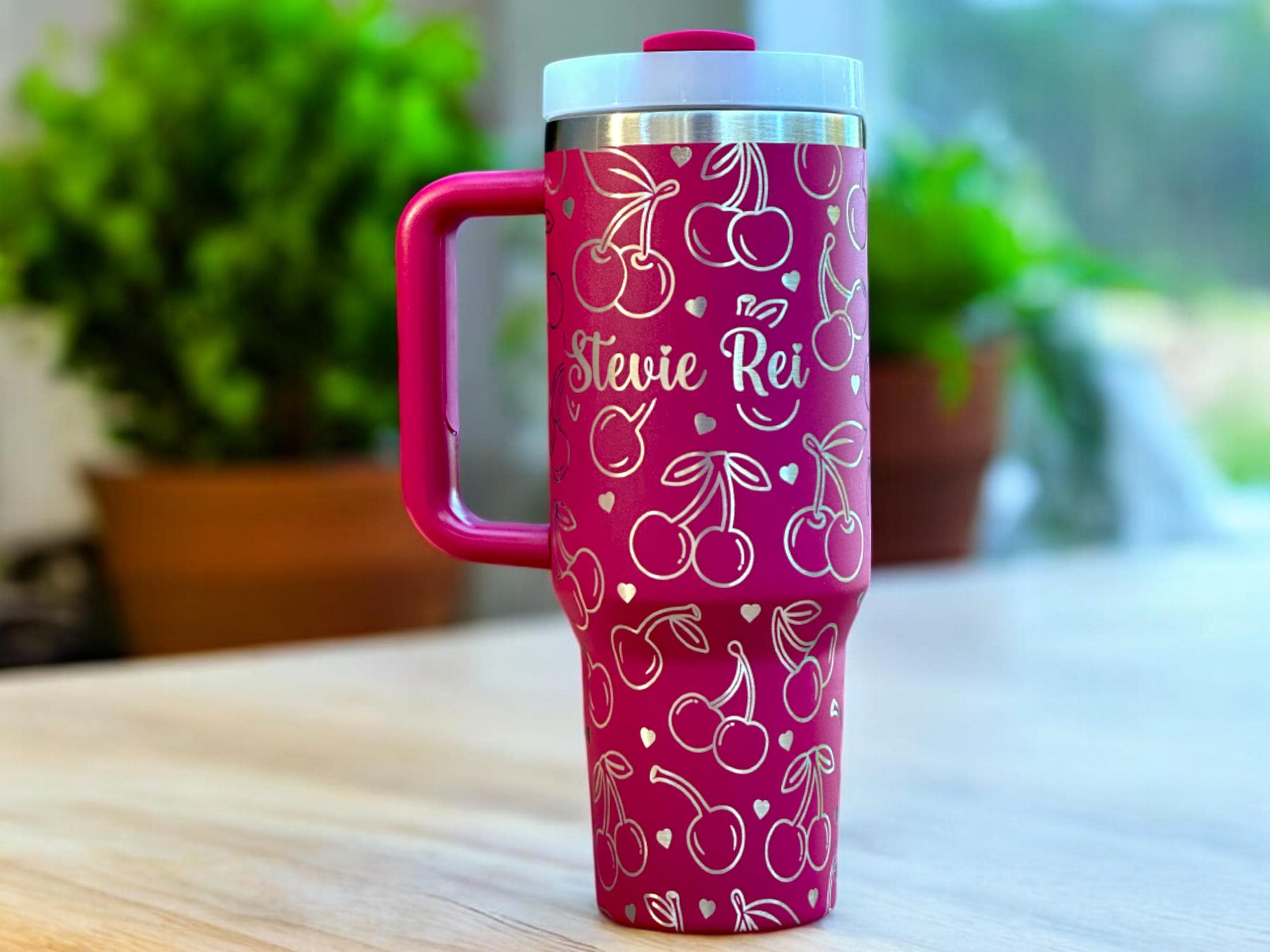 Cherry 40oz Stanley Laser Engraved Stainless Steel Tumbler, Cherry