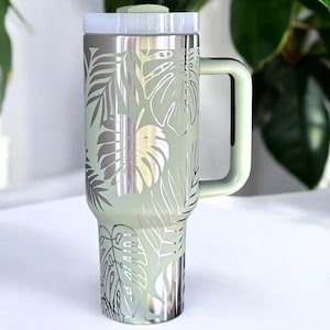 Monstera 40oz Laser Engraved Tumbler, Plant Lover Gift , Garden Lover, Leaf Wrap, Nature Lover, Personalized