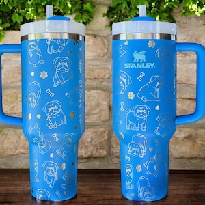 Pug 40oz Stanley OR Generic Laser Engraved Tumbler, Pug Dog Lover, Puppy, Dog Mom Gift, Personalized Pug Gift for Her, Dog Breed Animal Gift