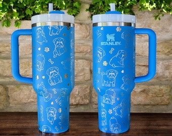 Pug 40oz Stanley OR Generic Laser Engraved Tumbler, Pug Dog Lover, Puppy, Dog Mom Gift, Personalized Pug Gift for Her, Dog Breed Animal Gift