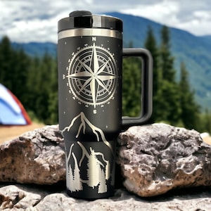 Compass 40oz Stanley OR Generic Laser Engraved Tumbler, Not All Who Wander Are Lost, Personalized, Gift for her/him, Mountains, Outdoors