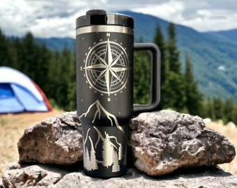 Compass 40oz Stanley OR Generic Laser Engraved Tumbler, Not All Who Wander Are Lost, Personalized, Gift for her/him, Mountains, Outdoors