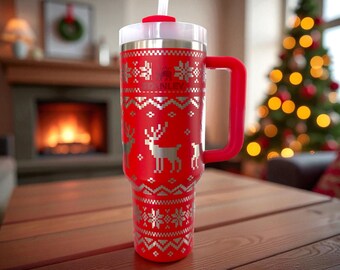 Nordic Reindeer 40oz Stanley with Blemished Logo,  Christmas, Snowflake, Ugly Sweater, Holiday, Clearance